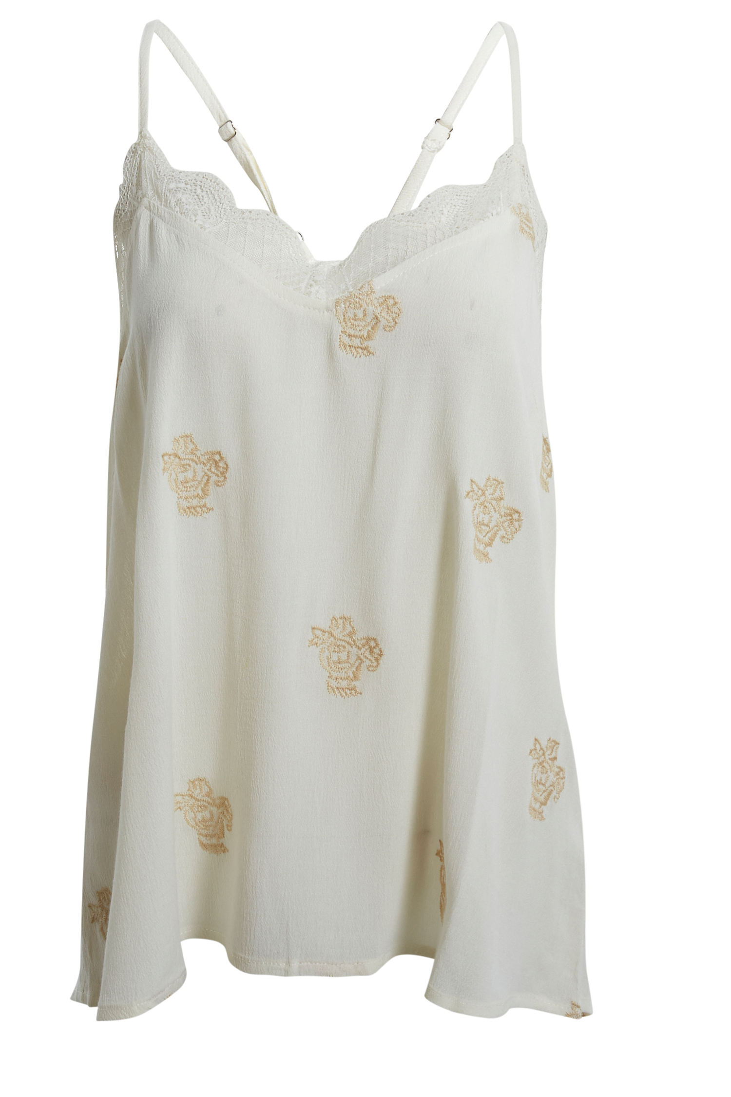 Embroidered Lace Trim Cami in Ivory/Mustard S | DAILYLOOK