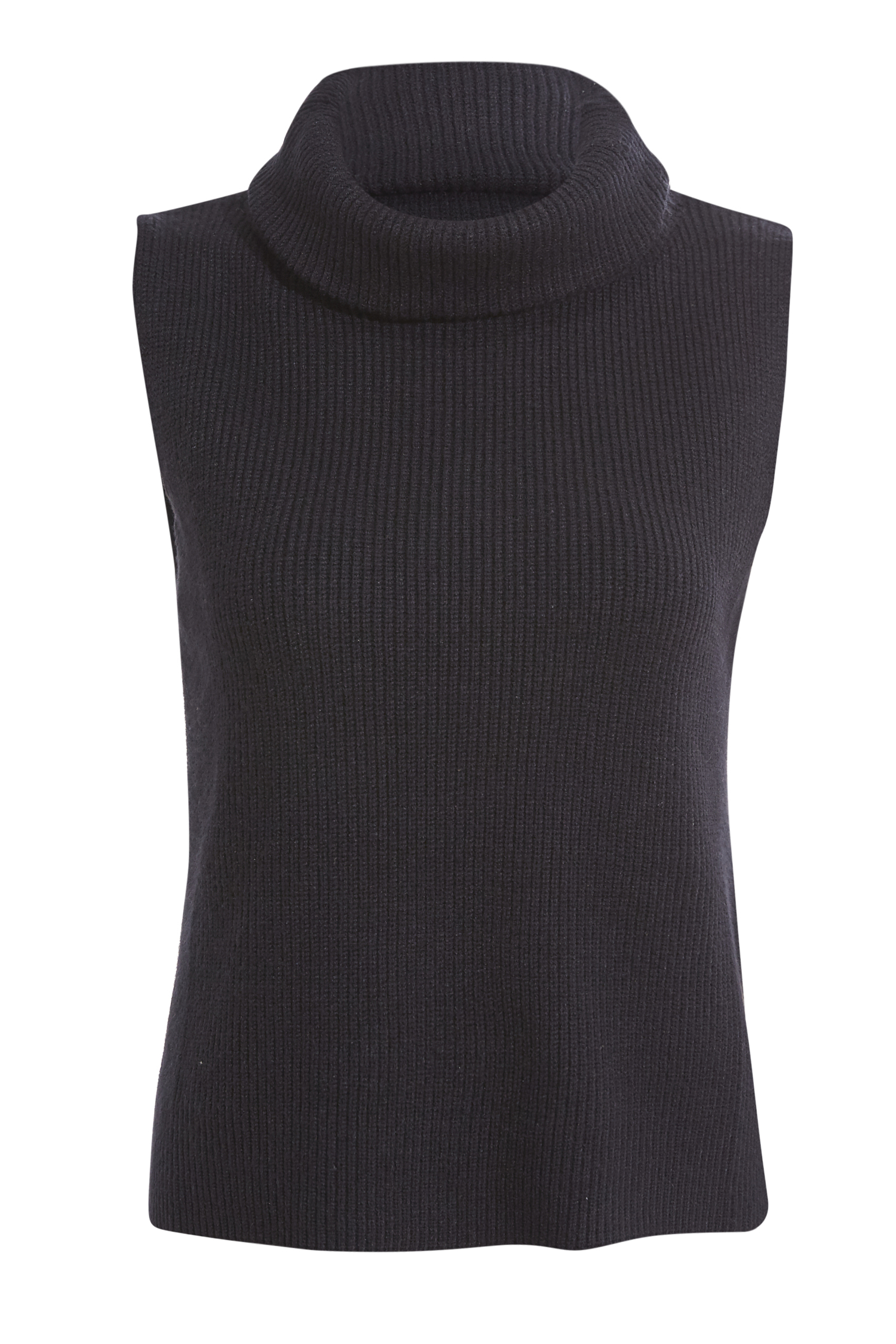 Black Ribbed Viscose Sleeveless Turtleneck Sweater