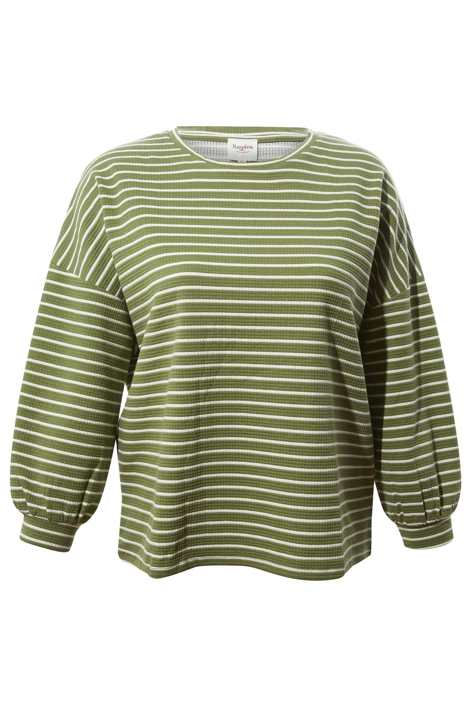 DAILYLOOK - | 1X T-Shirt Long Sleeve 3X Sage Striped in