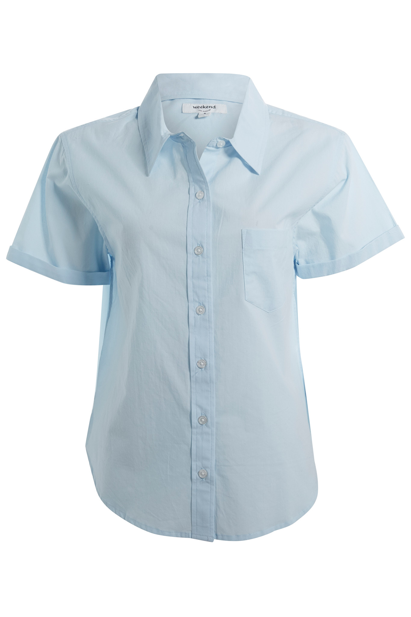 My Everyday Best Blue Ribbed Short Sleeve Button-Front Top