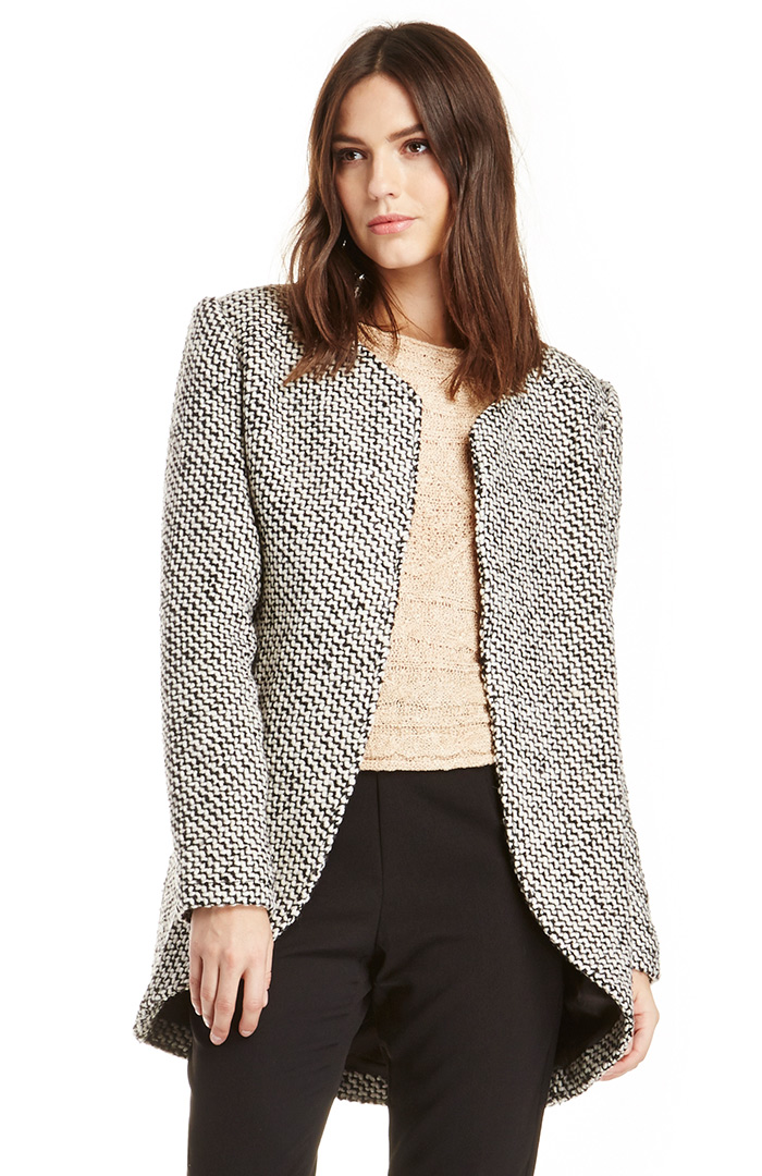 Finders Keepers Careless Love Tweed Coat in Black/White