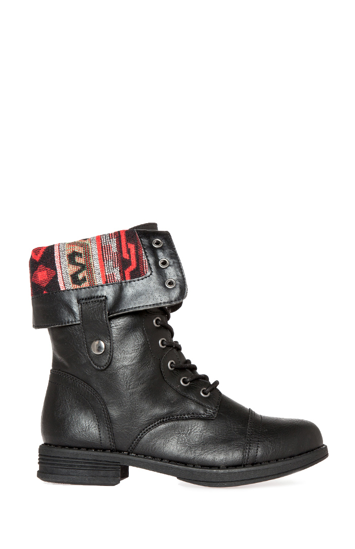 black fold over tribal combat boots