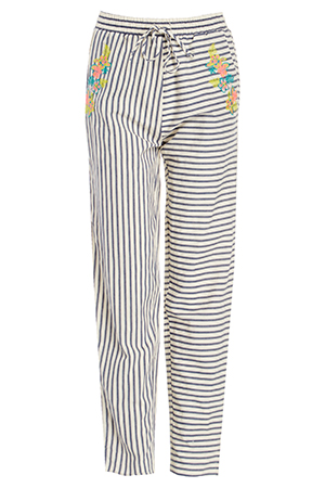 JOA Floral Embroidered Striped Pants