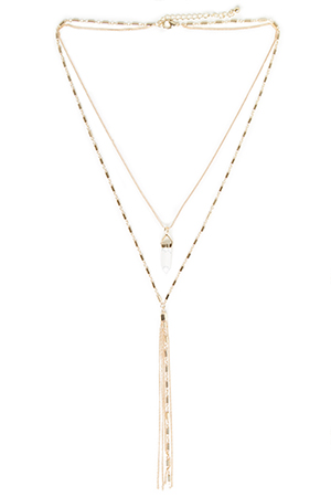 DAILYLOOK Marble Stone & Tassel Drop Necklace