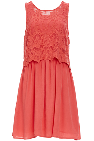 Cropped Lace Overlay Flare Dress