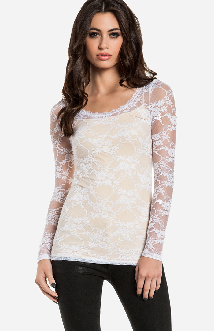 Long Sleeve Lace Top In White DAILYLOOK