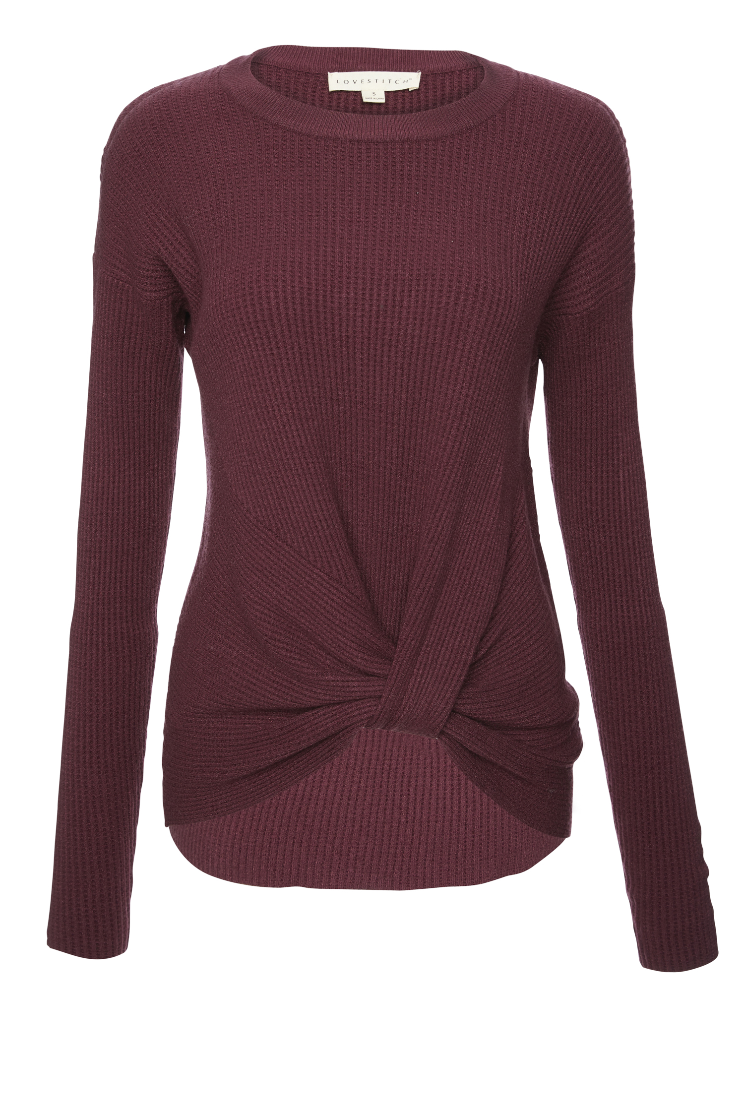 Front Knot Long Sleeve Knit Top