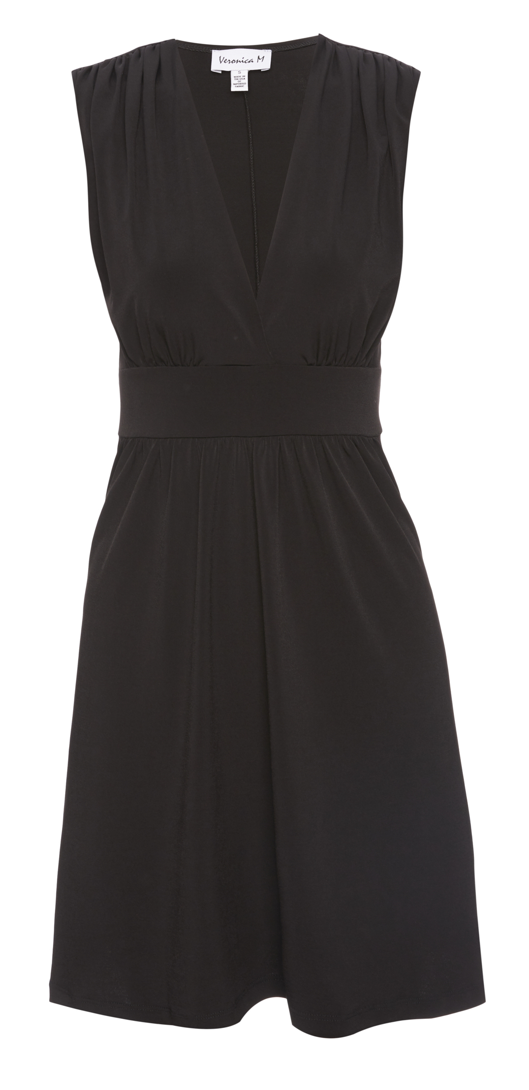Veronica M V Neckline Sleeveless Dress in Black XS