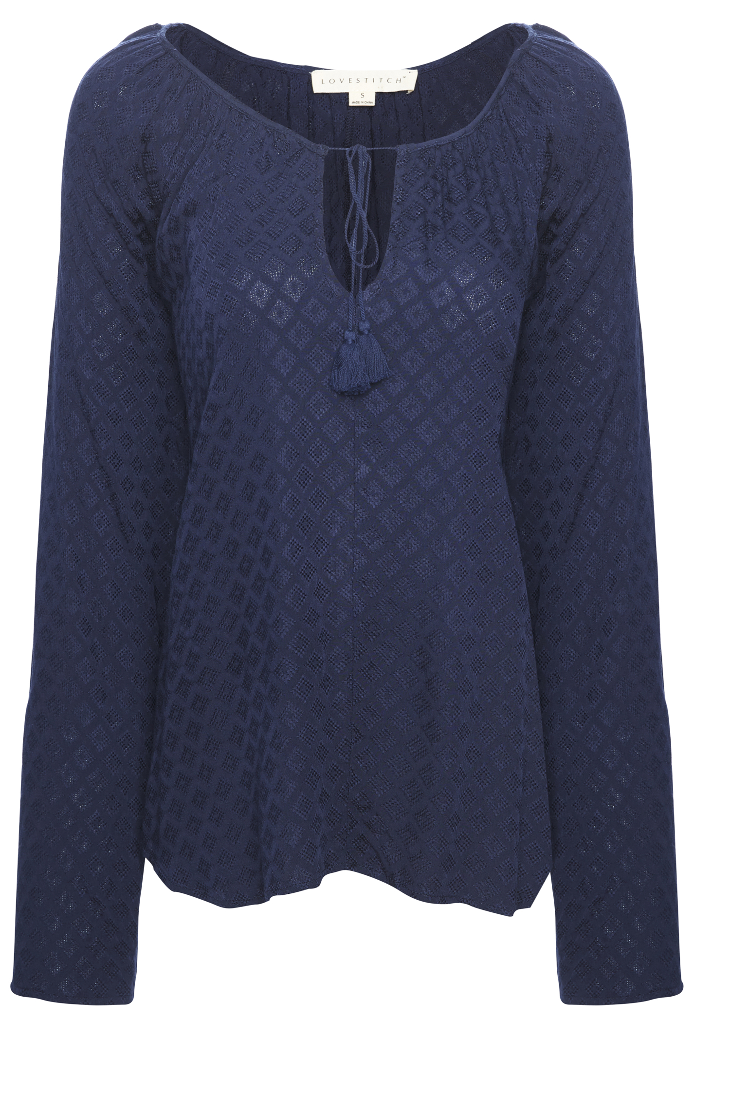 Jacquard Textured Long Sleeve Blouse