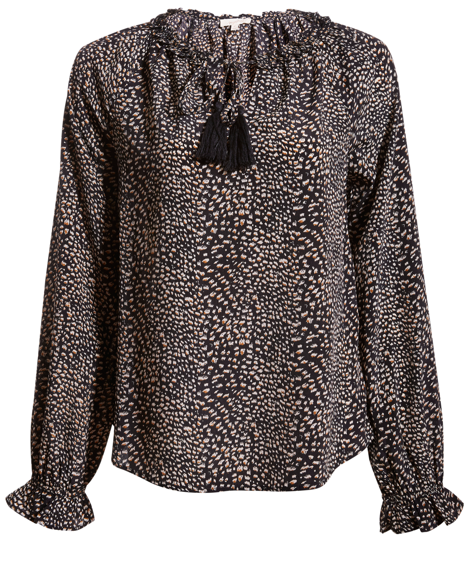 Split Neck Long Sleeve Printed Blouse