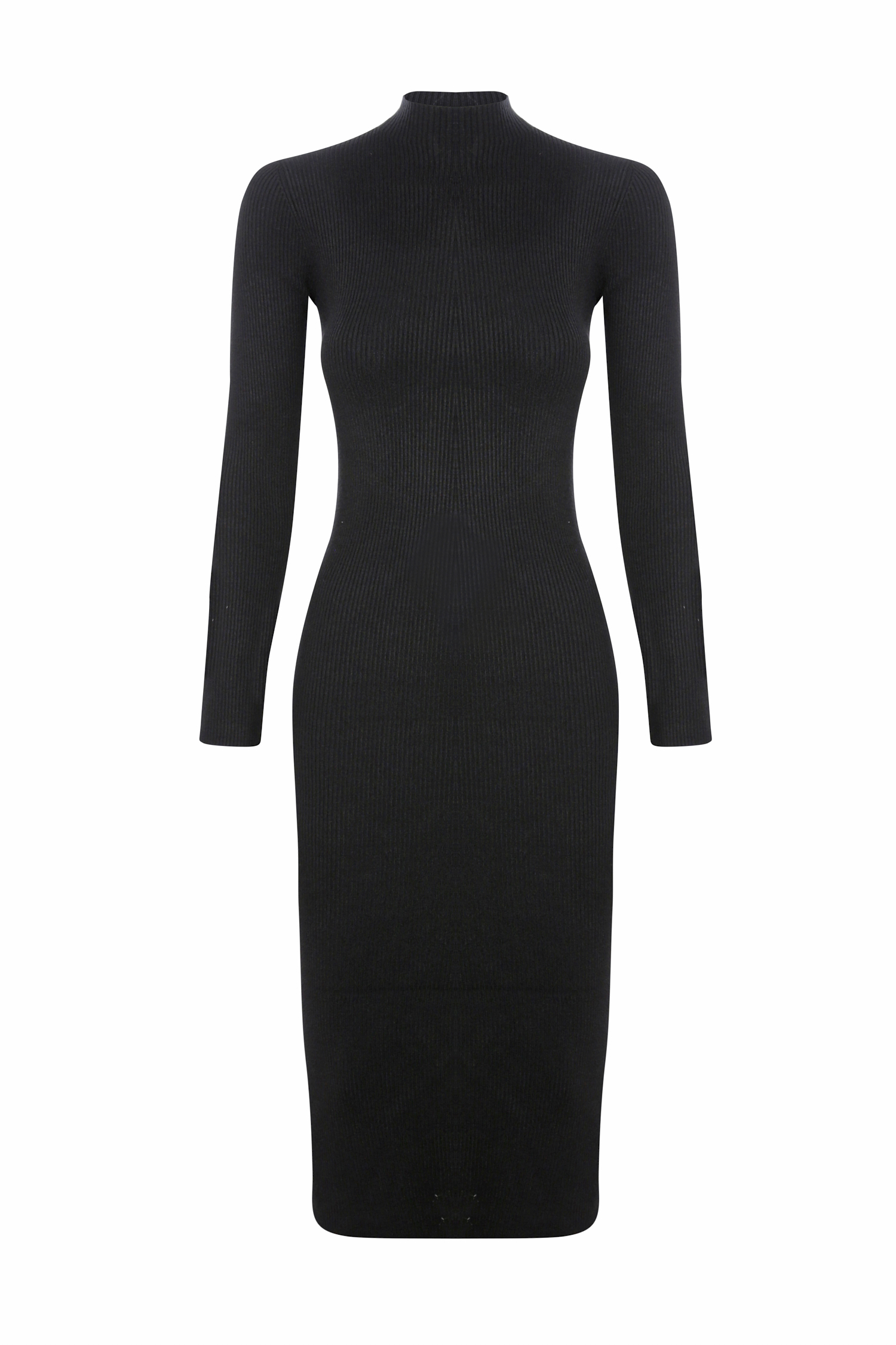 Long Sleeve Turtleneck Midi Dress in Black | DAILYLOOK