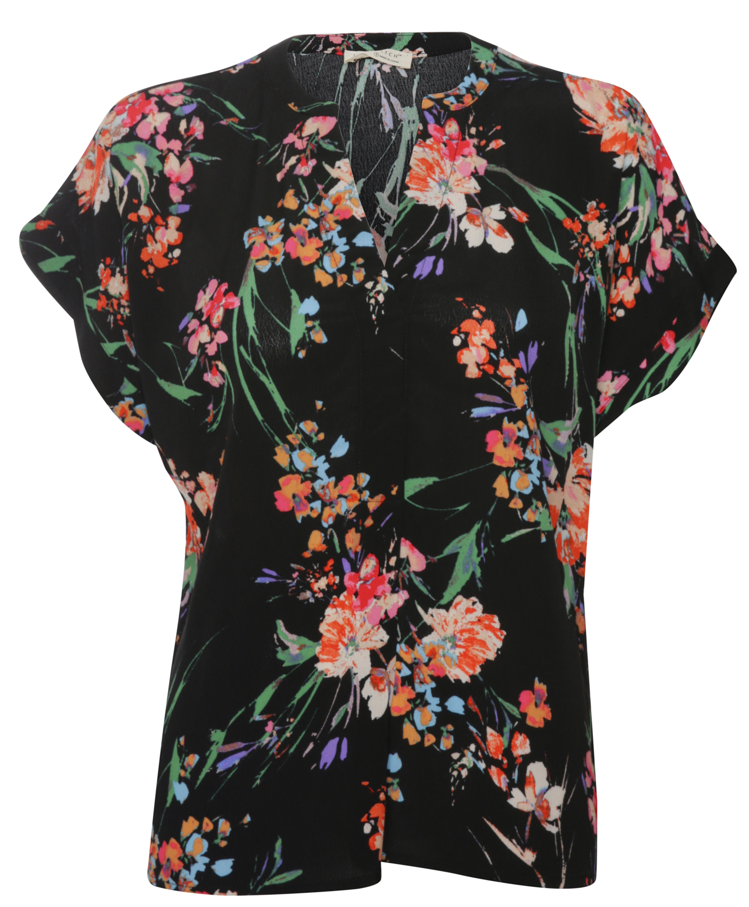 Floral Print Split Neck Top