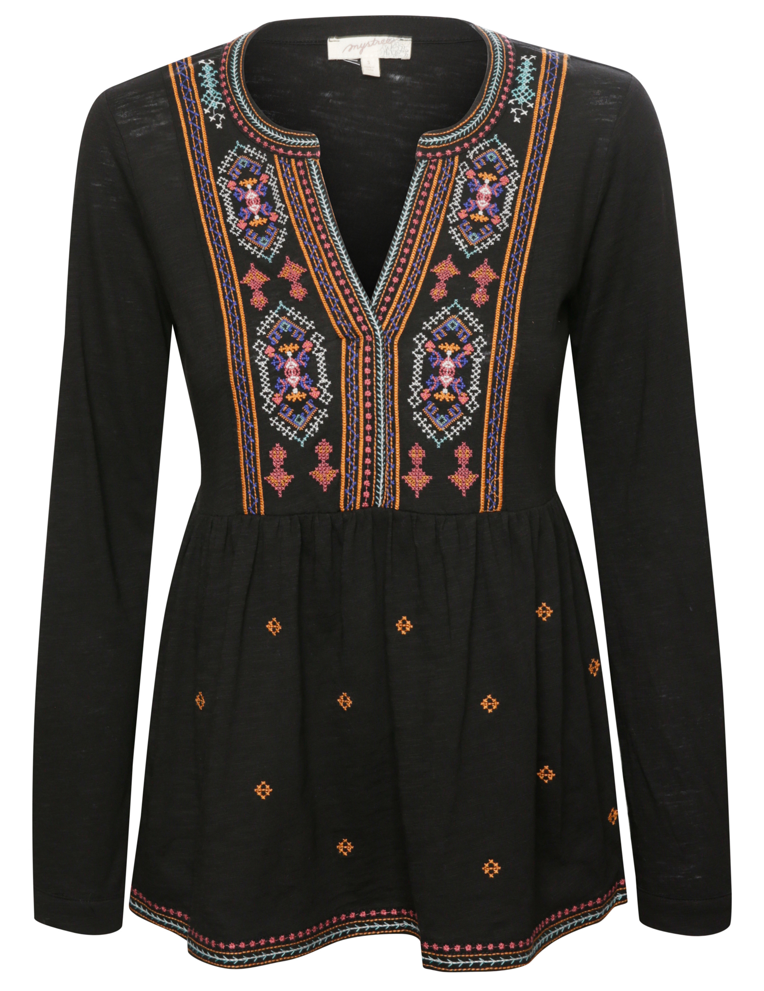 Mystree Split Neck Embroidered Top