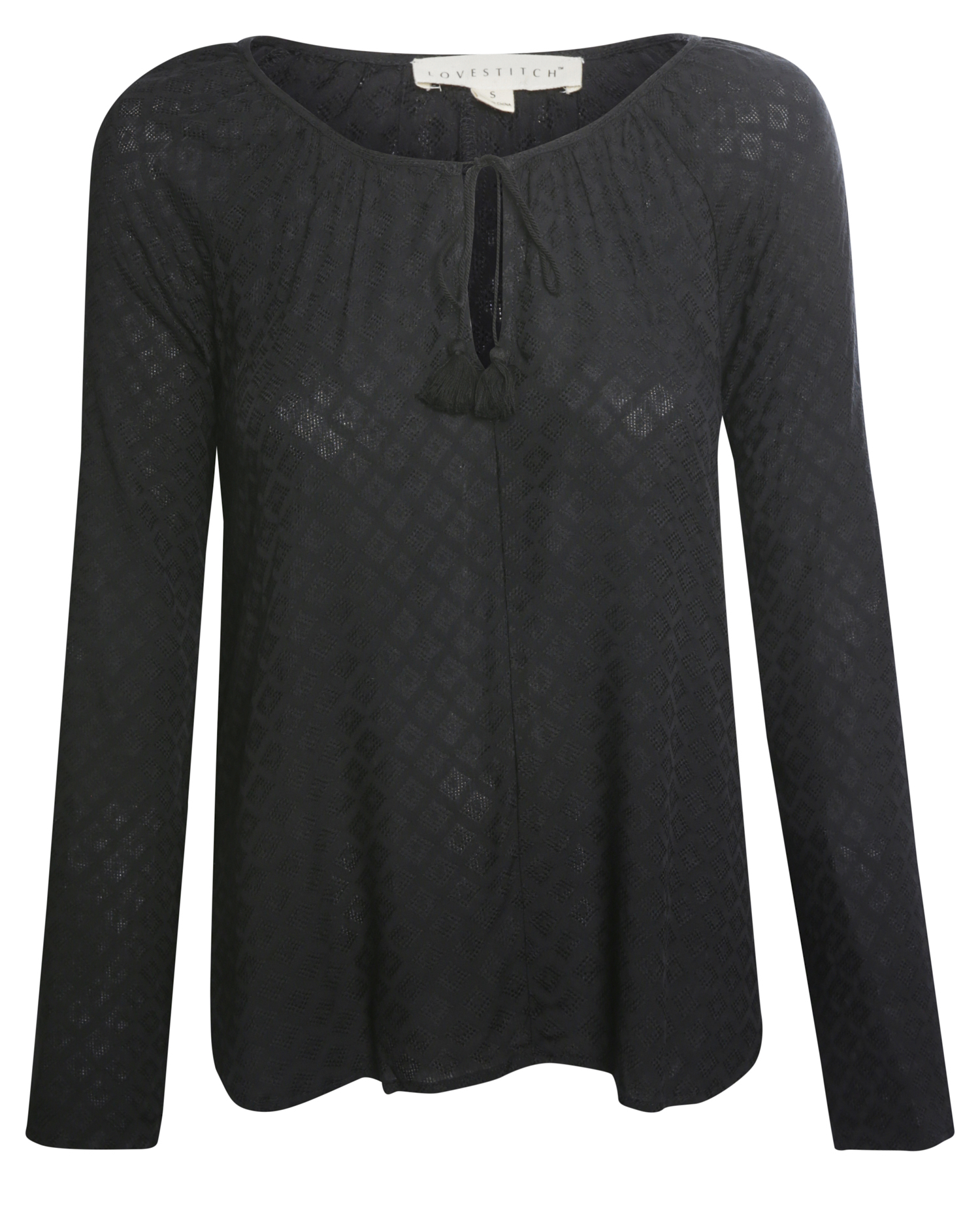 Jacquard Textured Long Sleeve Blouse