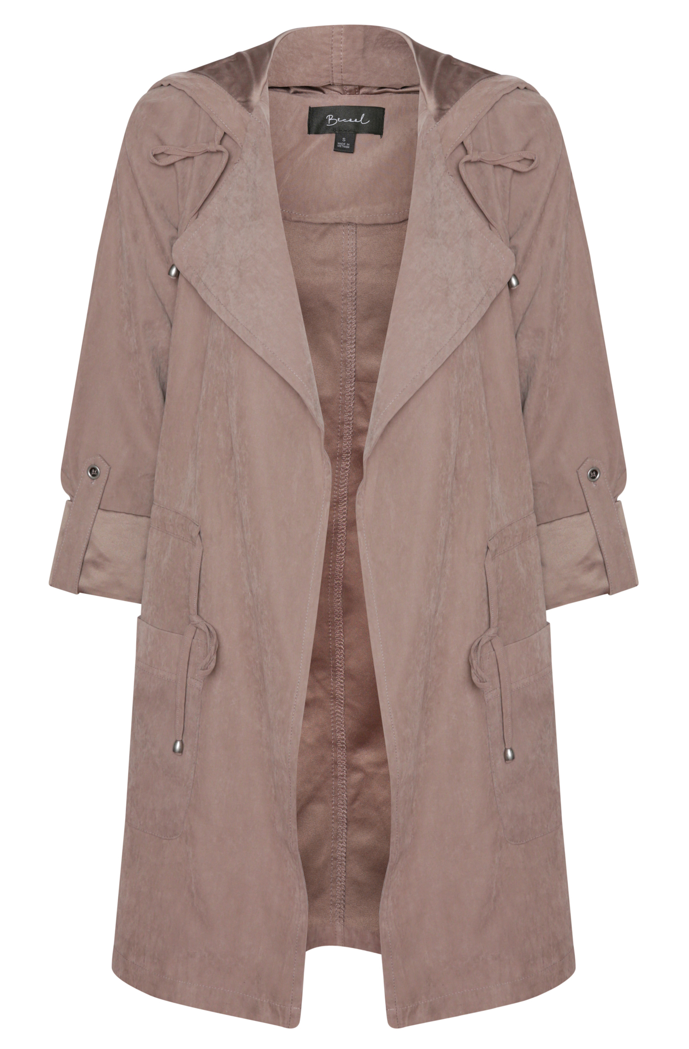 Long Hooded Peach Skin Jacket