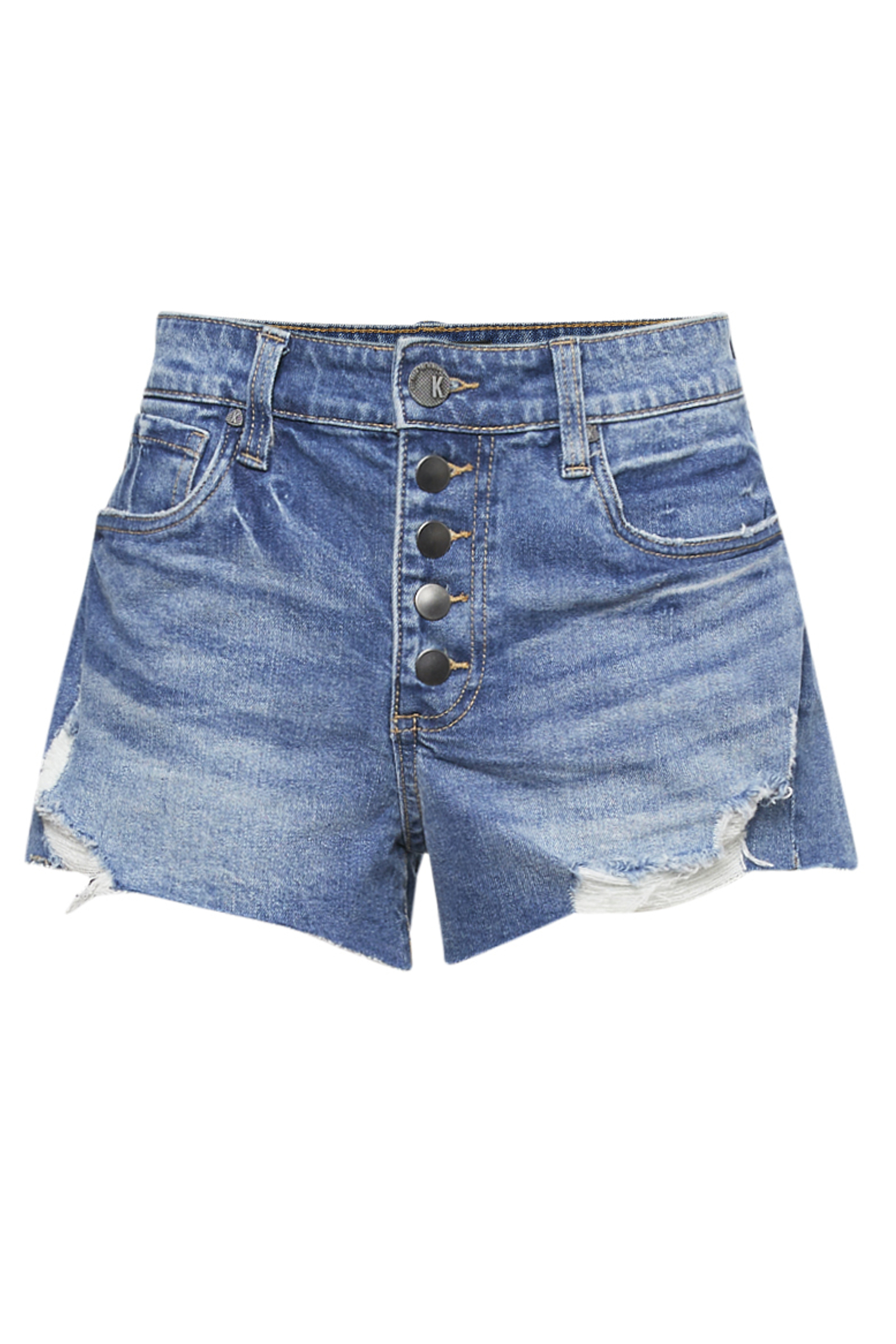 Kut from the Kloth Exposed Button Fly Shorts in Medium Blue 16 | DAILYLOOK