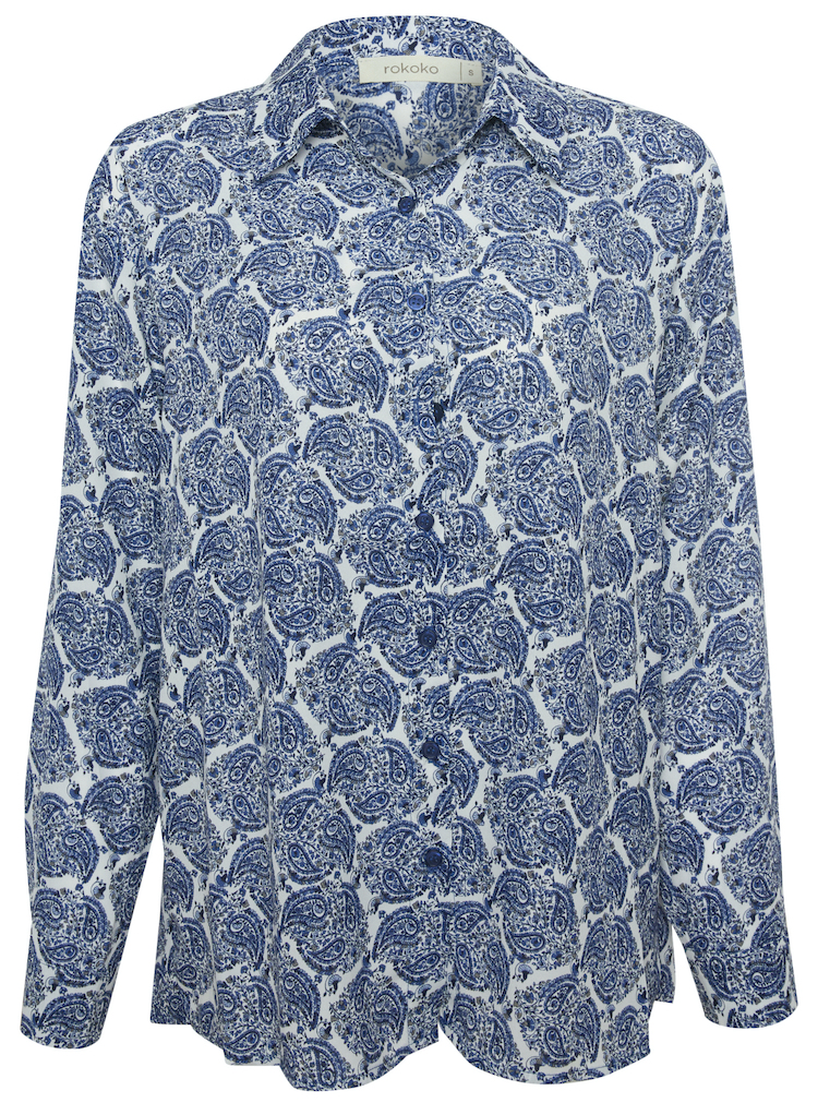 Print Long Sleeve Button Down Blouse