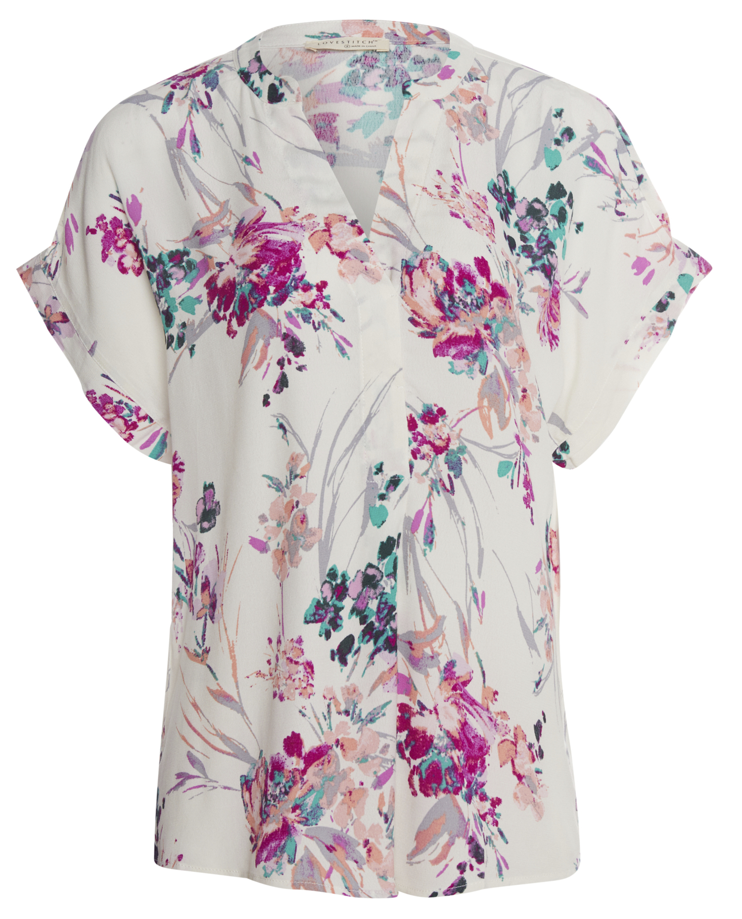 Floral Print Split Neck Top