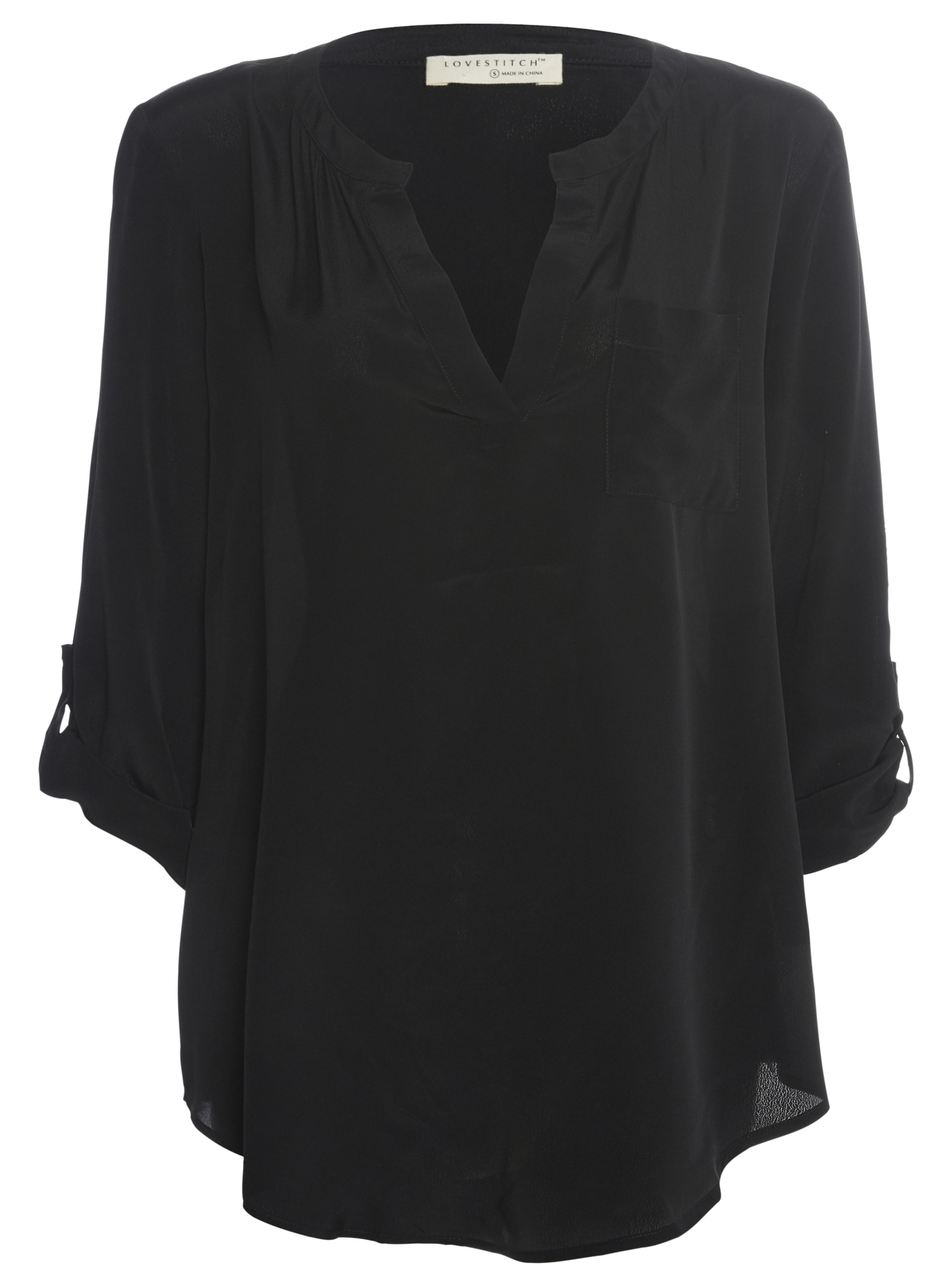 Split Neck Rolled Sleeve Blouse