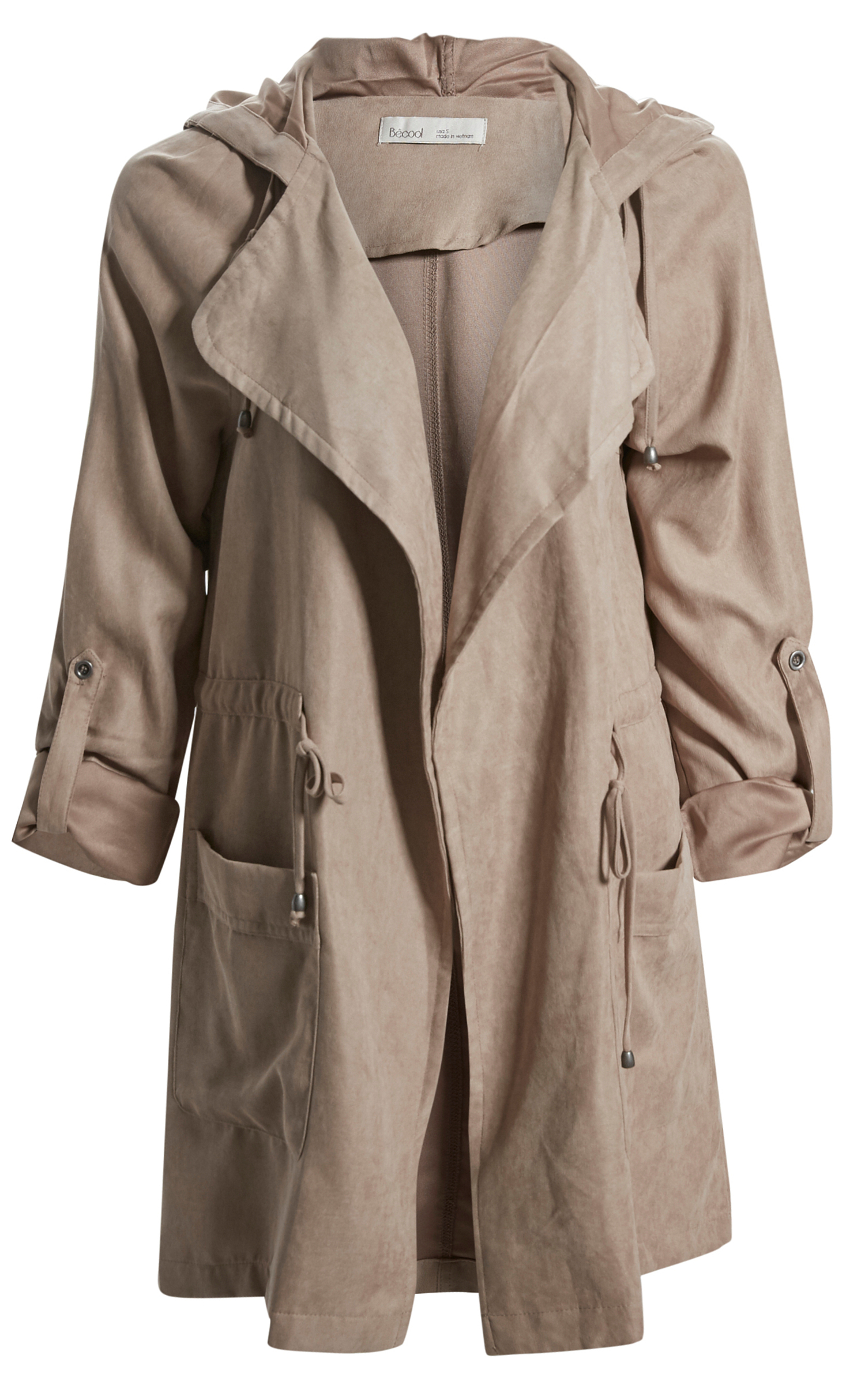 Peachskin Hooded Jacket with Rolled Sleeves