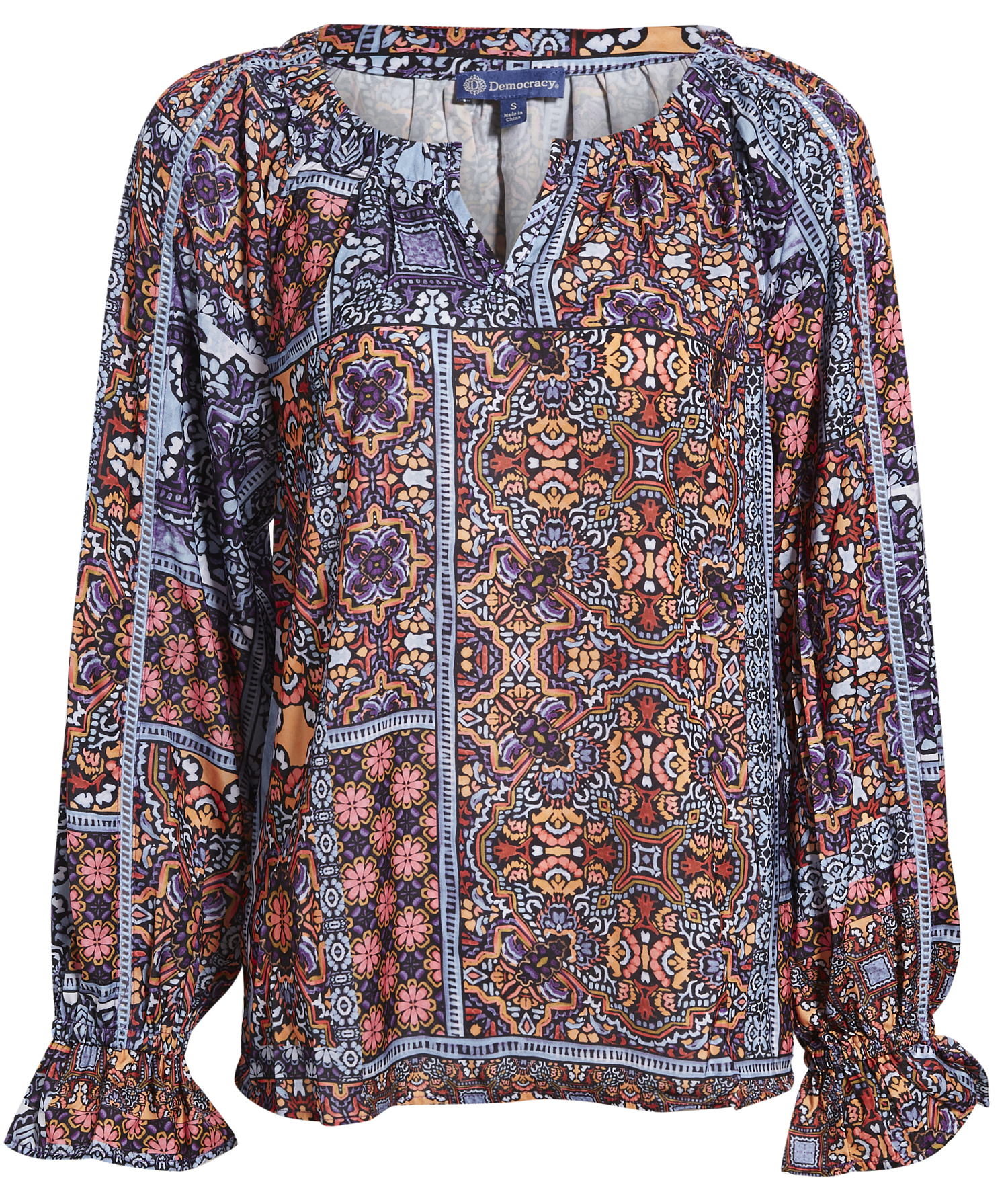 Democracy Split Neck Printed Woven Top