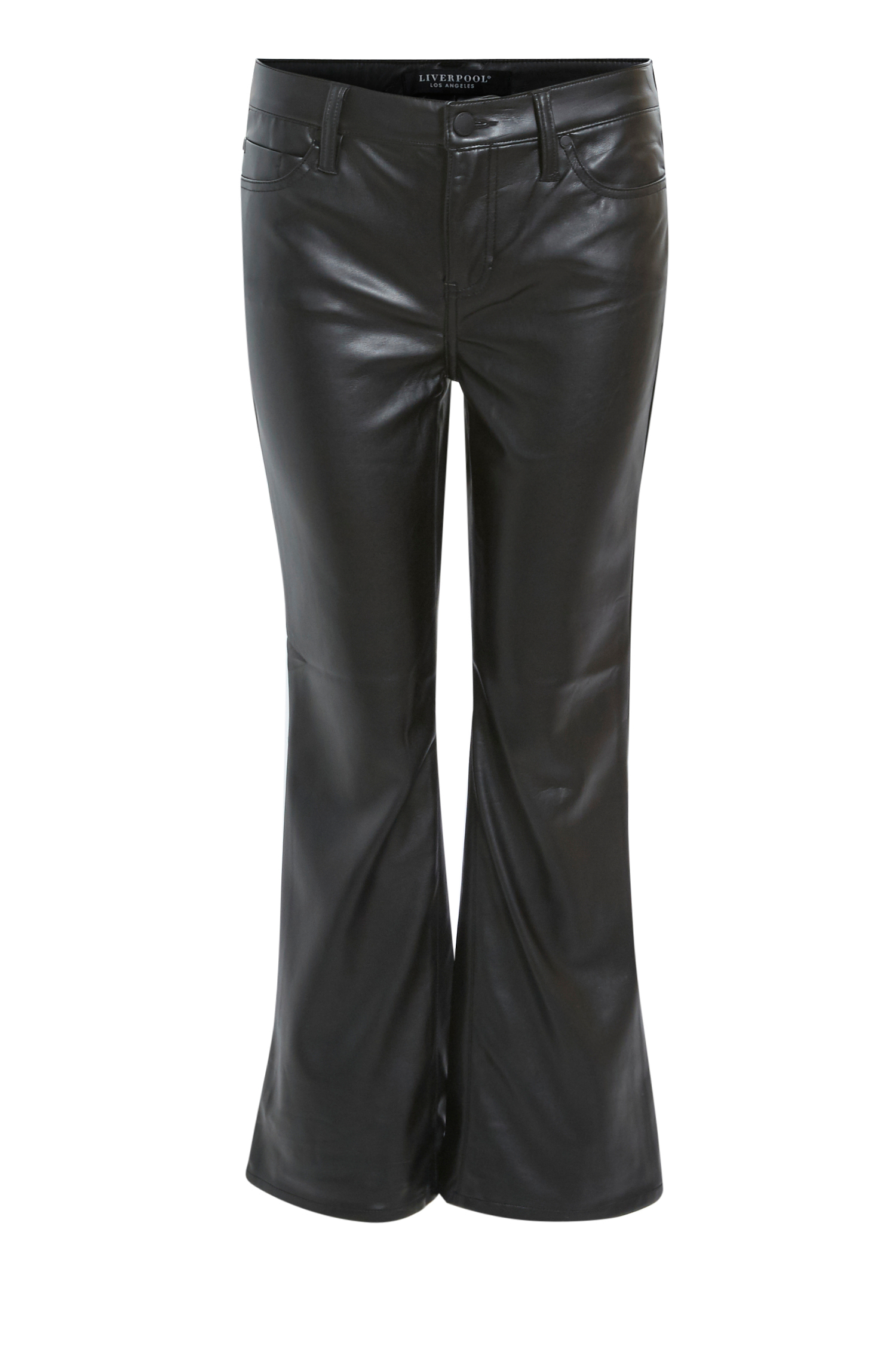 Liverpool Faux Leather Crop Flare Pants in Black 14 | DAILYLOOK