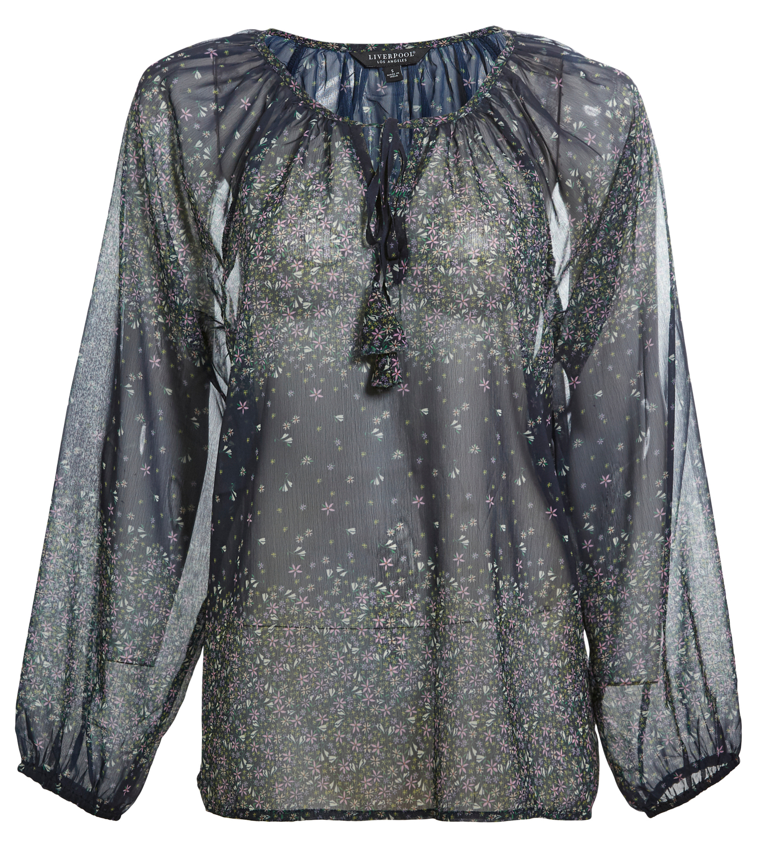 Liverpool Balloon Sleeve Sheer Blouse