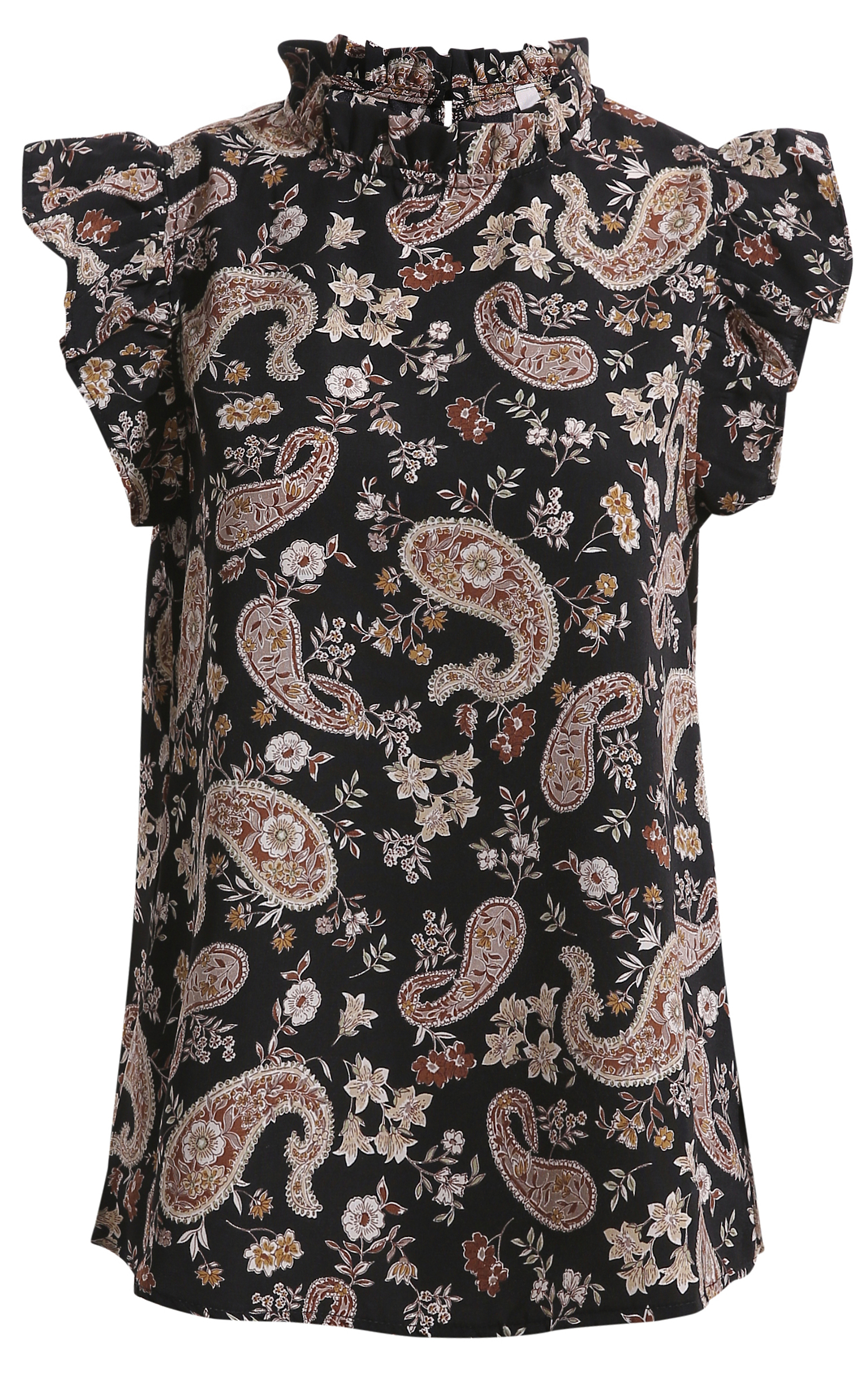 Paisley Flower Print Ruffle Detail Blouse