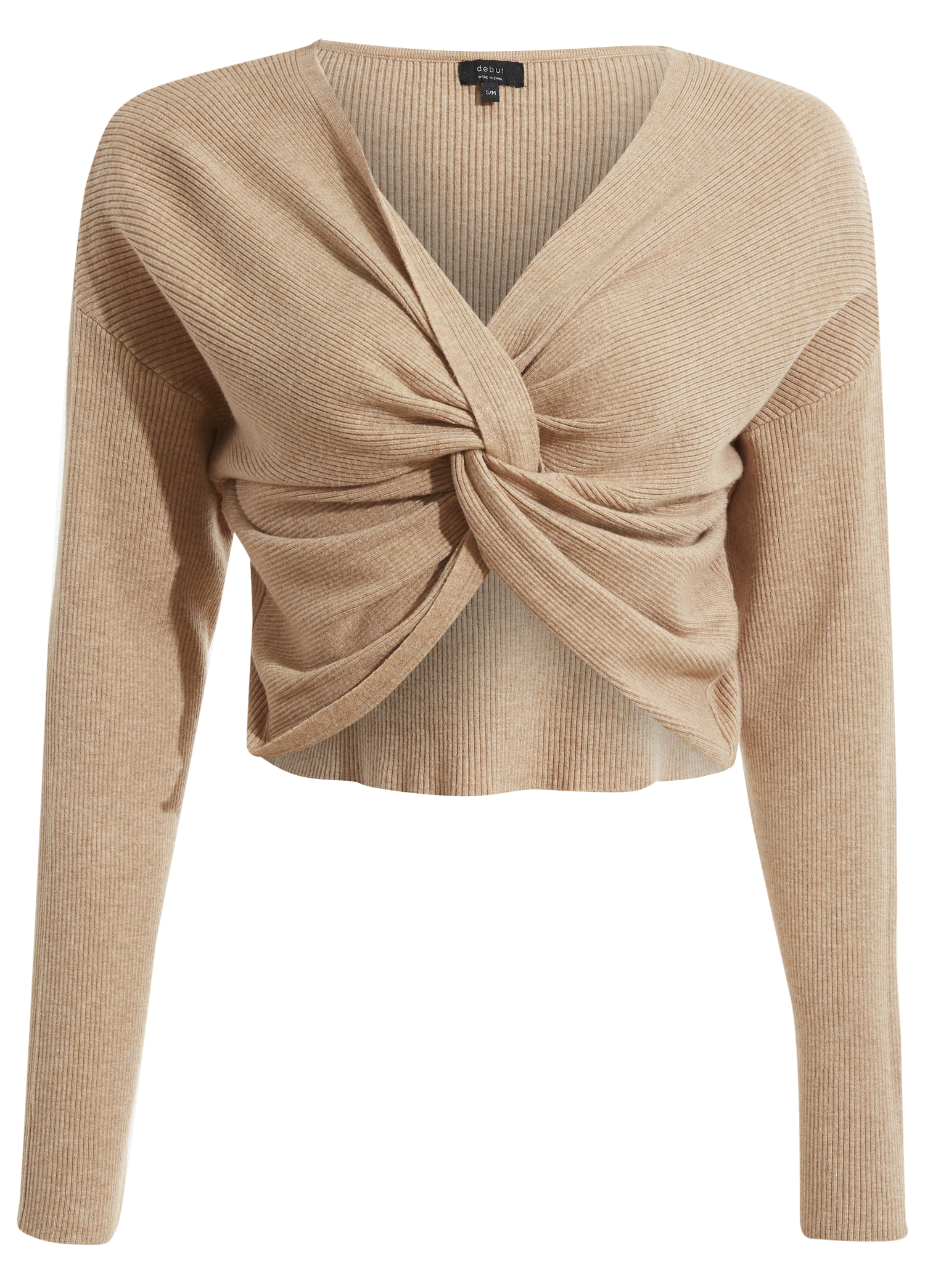 Front Knot Long Sleeve Knit Top in Camel S/M - M/L | DAILYLOOK