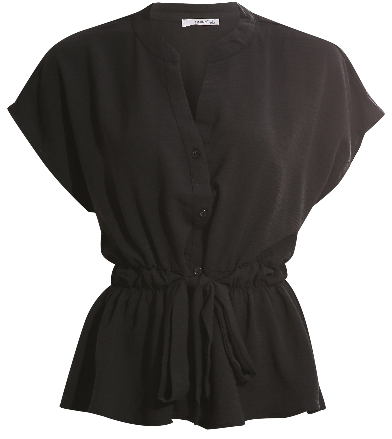 Short Sleeve Tie Waist Buttoned Top