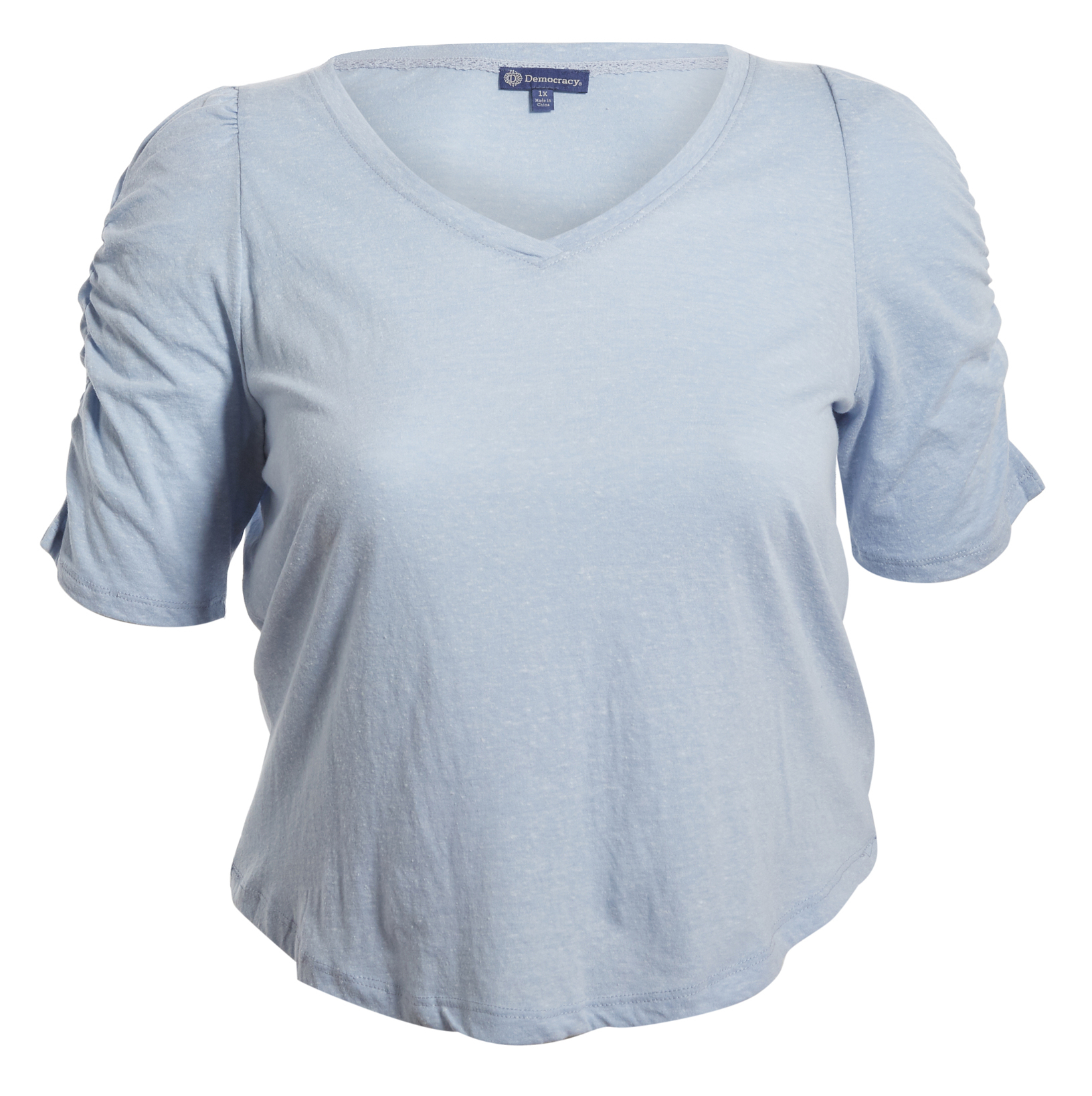 Democracy V Neck with Ruched Sleeve