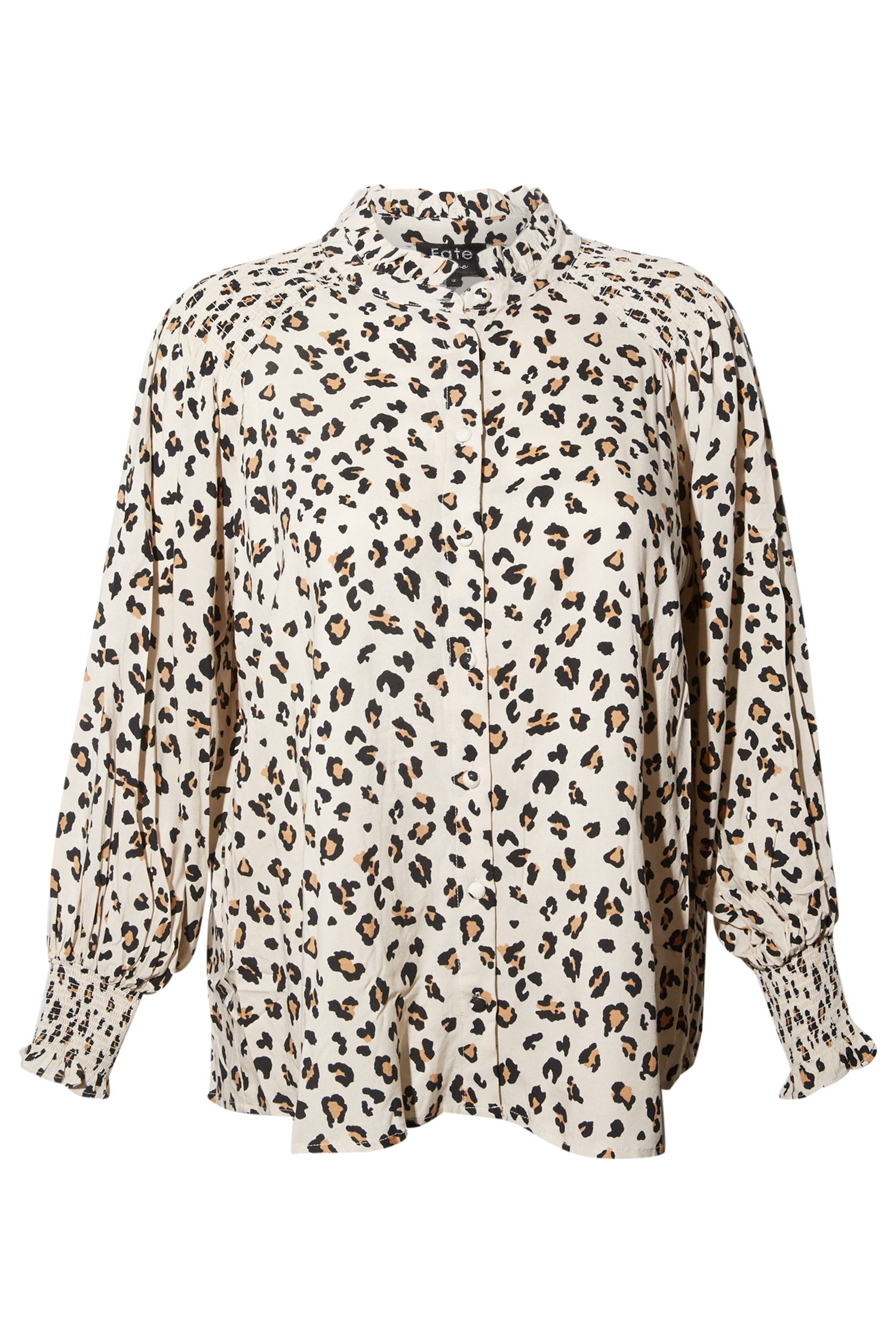 Leopard Print Ruffle Top in Beige Multi 1X - 3X