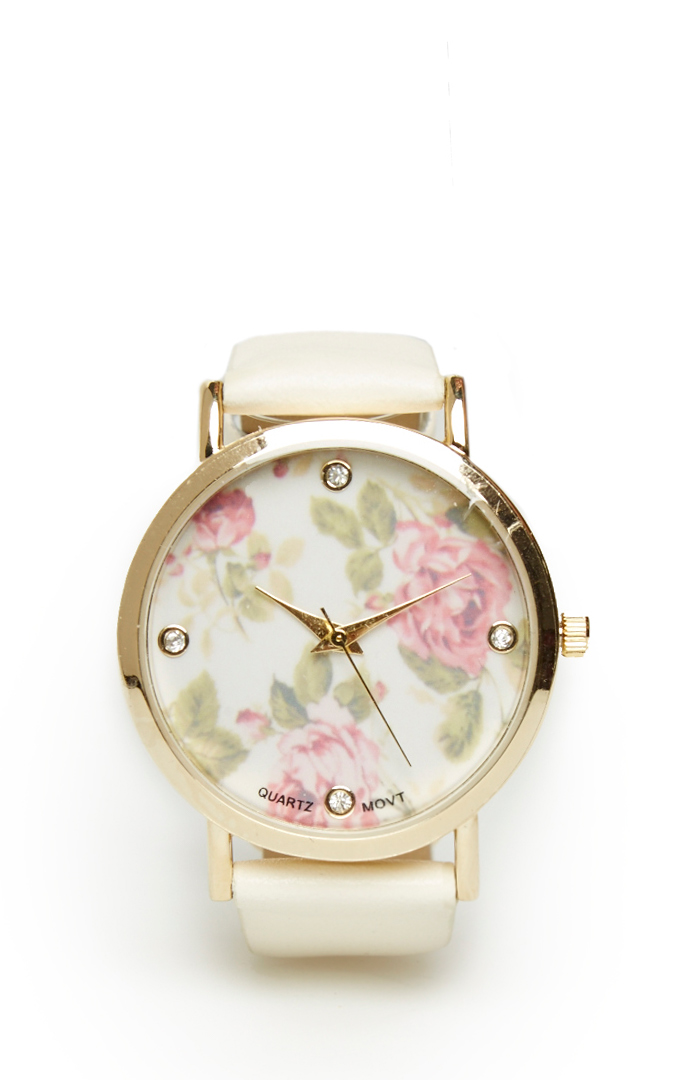 Download Floral Face Watch in Ivory | DAILYLOOK