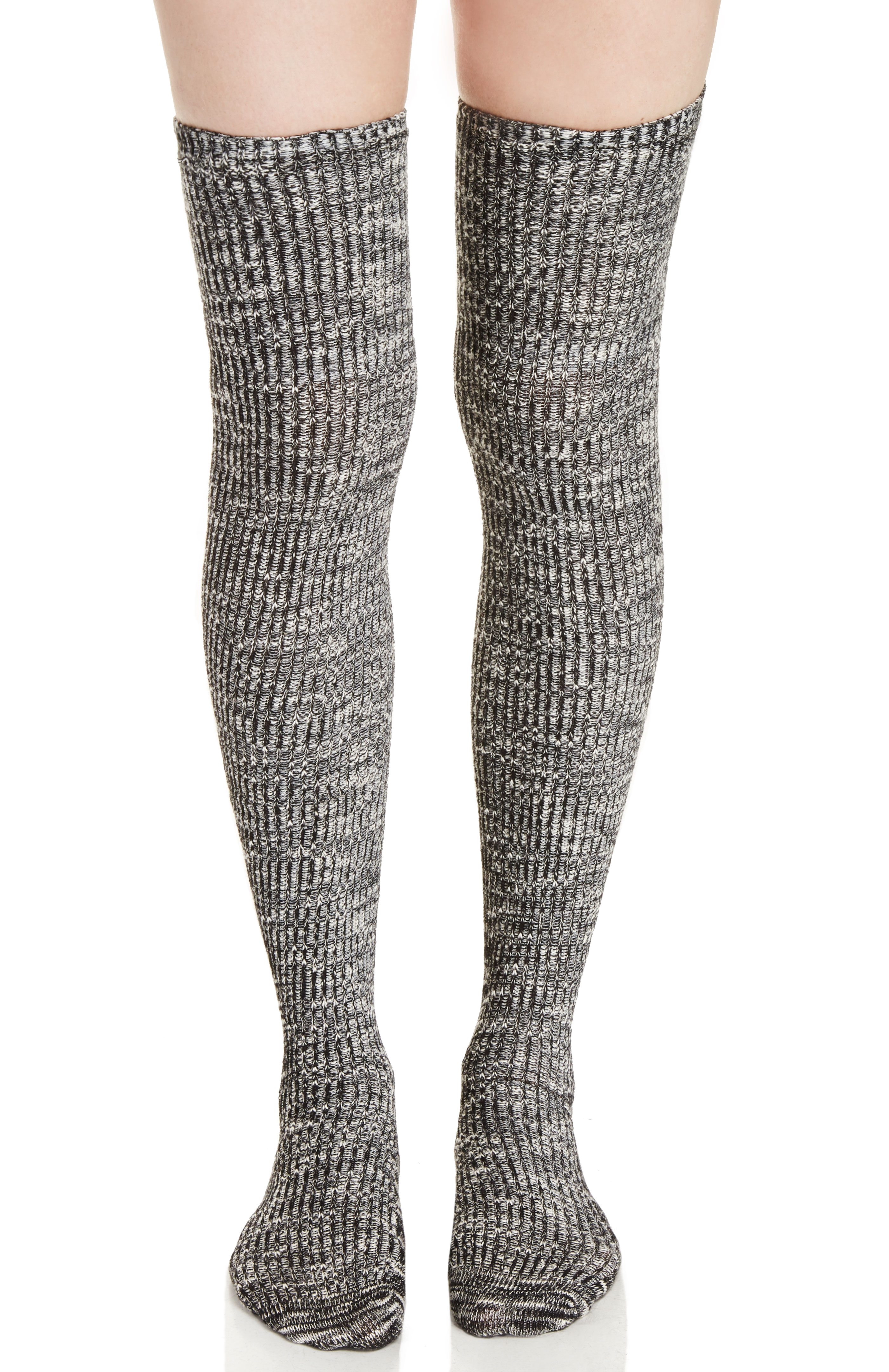 Mixed Knit Thigh High Socks in Black/White DAILYLOOK