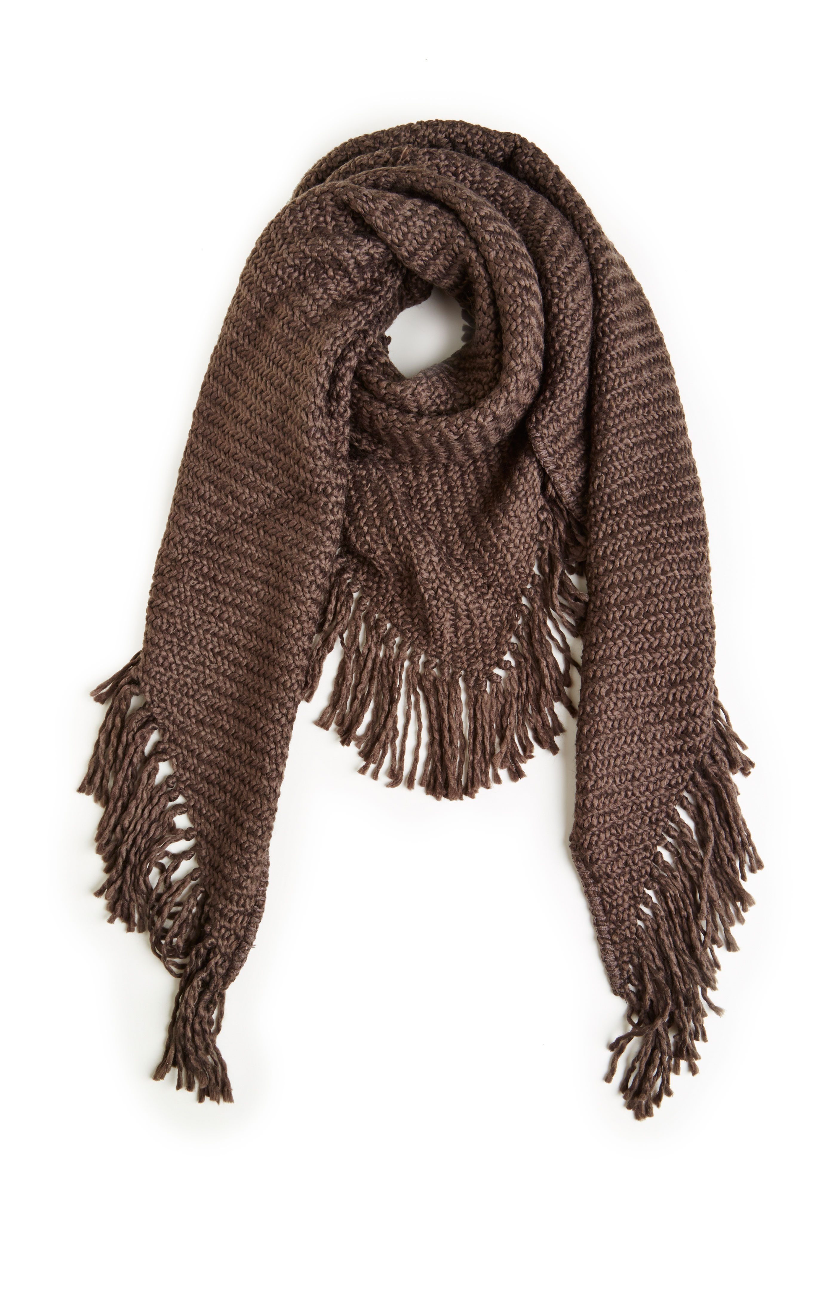 Daria Fringe Knit Shawl Scarf in Charcoal DAILYLOOK