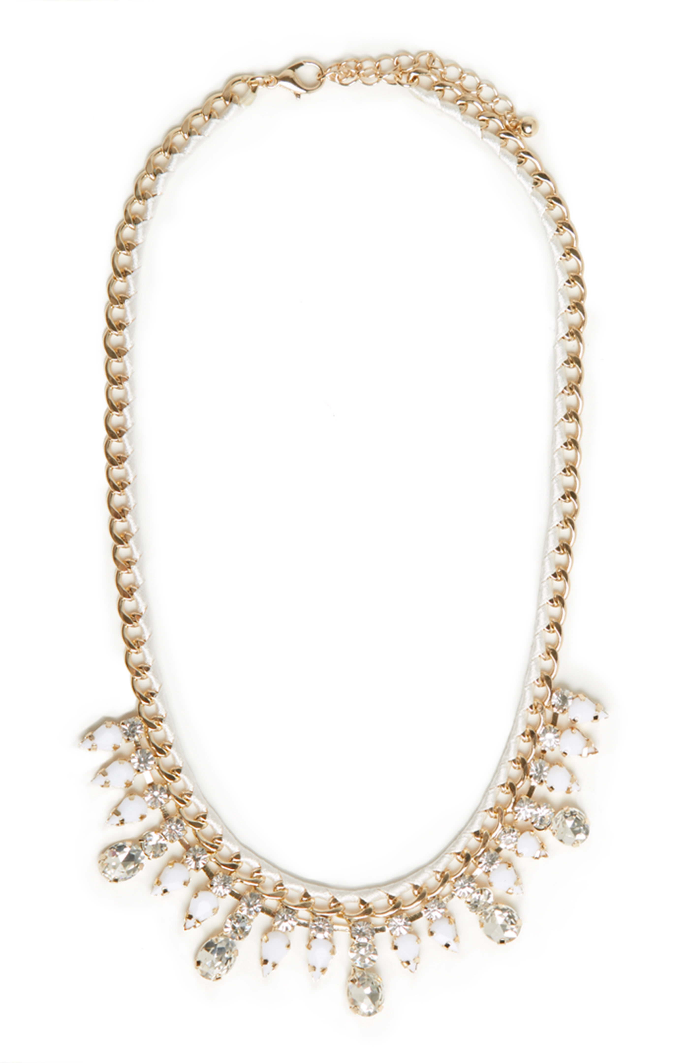 DAILYLOOK Threaded Chain & Crystal Necklace in White | DAILYLOOK