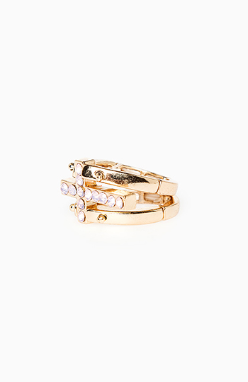 Crystal Cross Double Ring in Pink | DAILYLOOK