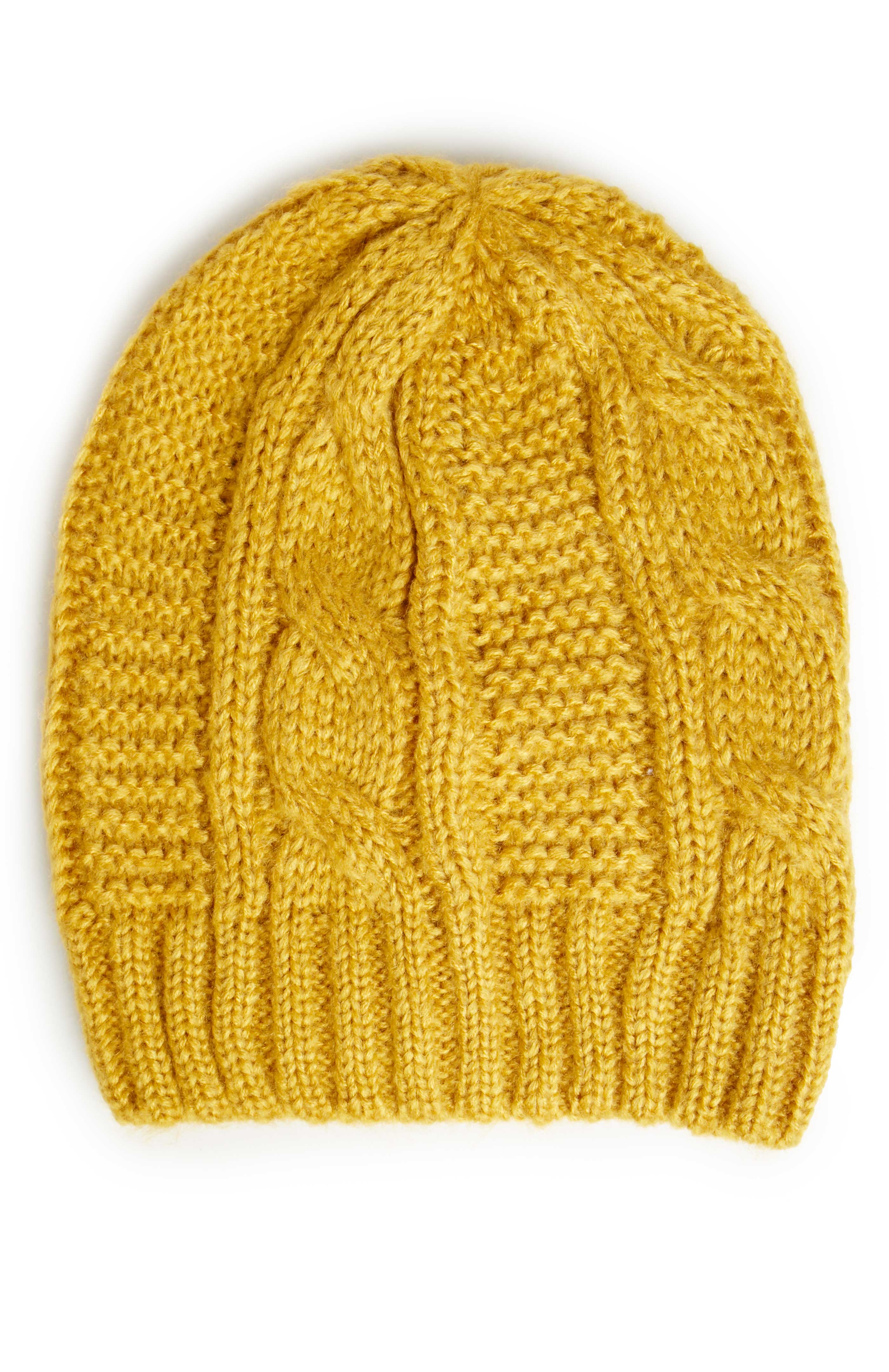 Oversized Cable Knit Beanie in Mustard | DAILYLOOK