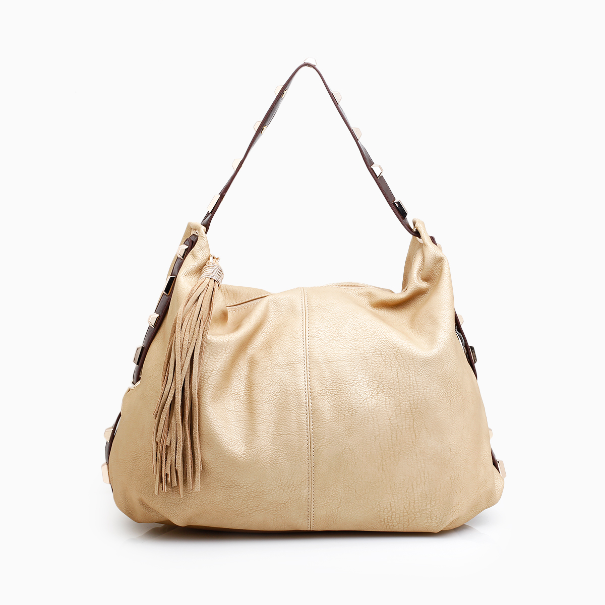 Studded Fringe Hobo Bag in Gold | DAILYLOOK