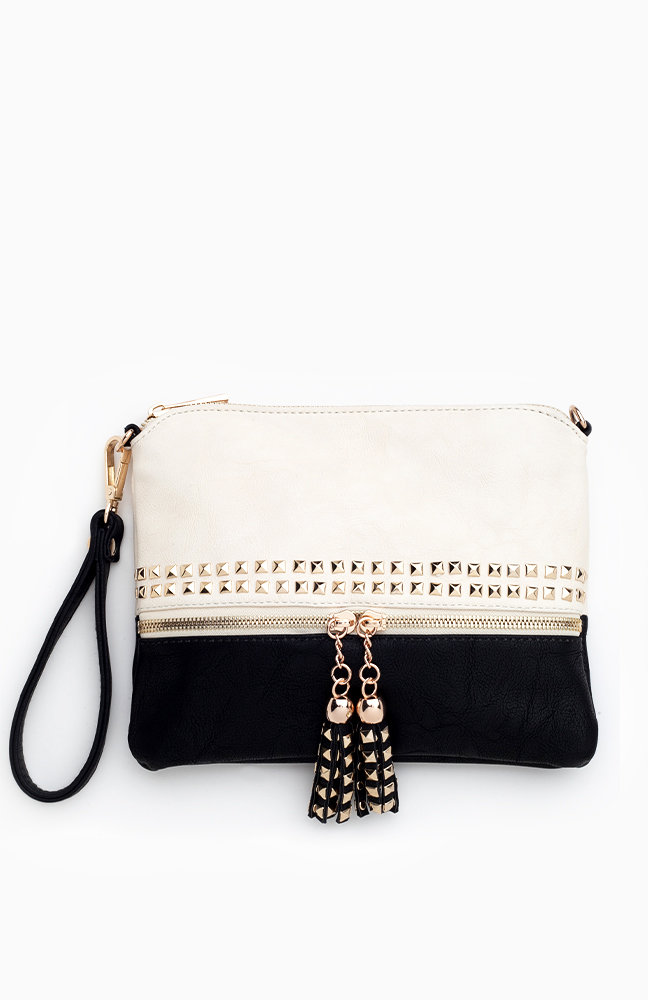 Piano Studded Clutch in Black/White | DAILYLOOK