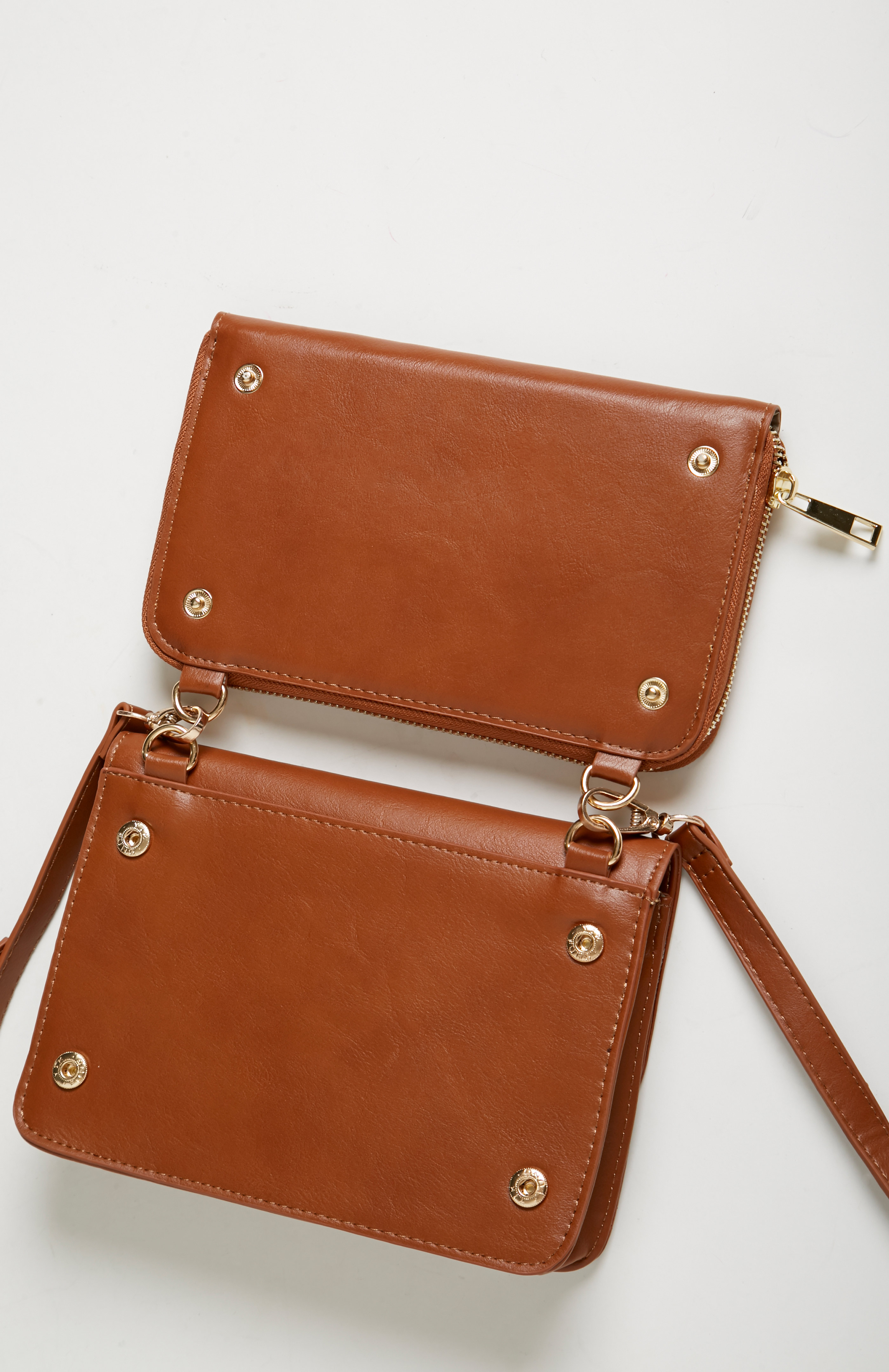 Vegan Leather Structured Crossbody Purse in Cognac | DAILYLOOK