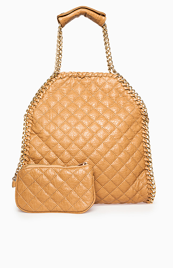 Chain Trim Quilted Tote Slide 1