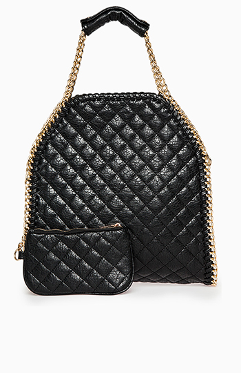 Chain Trim Quilted Tote Slide 1