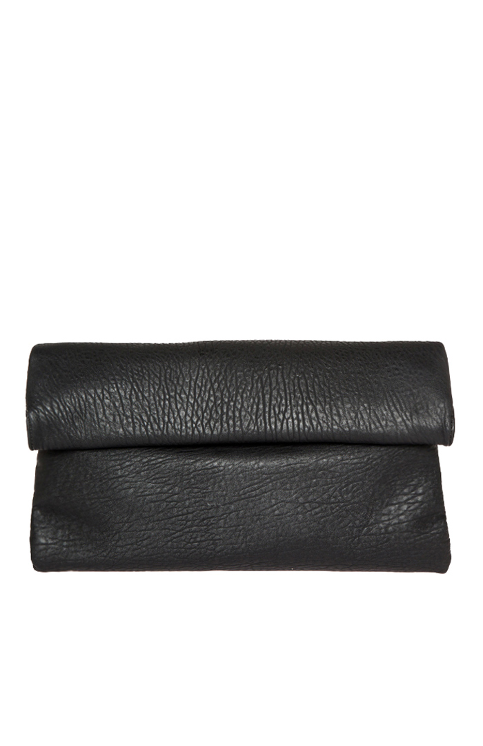 Langston Vegan Leather Double Fold Over Clutch in Black | DAILYLOOK