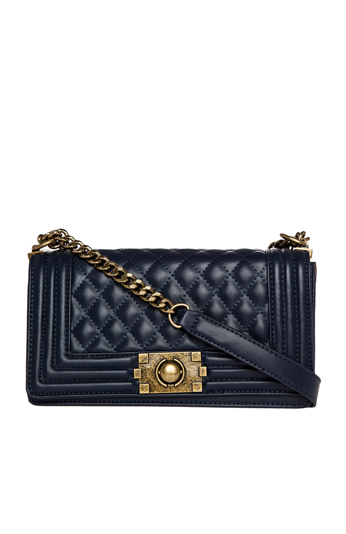 DAILYLOOK Quilted Vegan Leather Purse in Navy | DAILYLOOK
