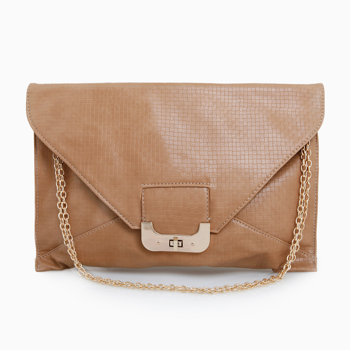 tan woven clutch