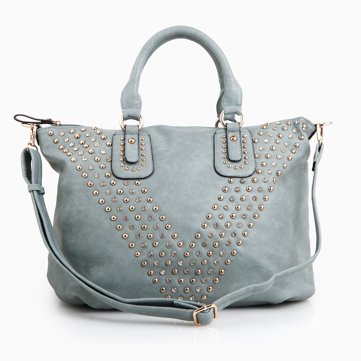 Large Studded Chevron Bag in Mint | DAILYLOOK