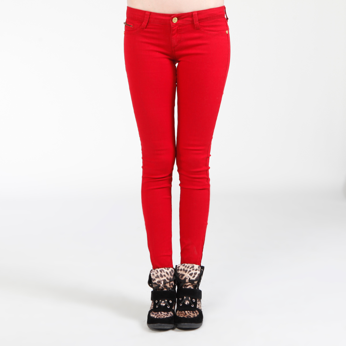 Ankle Zipper Jeans in Red | DAILYLOOK