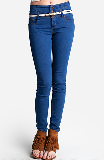 High Button Waist Skinny Jeans Slide 1