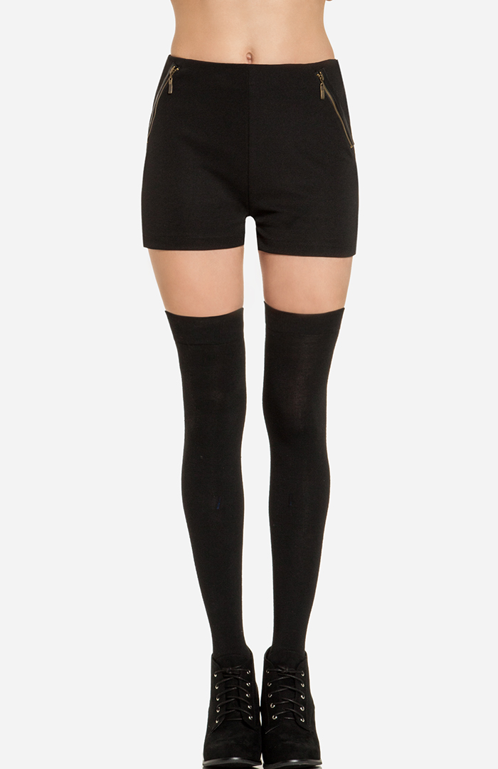 Zipper Detail Shorts in Black DAILYLOOK